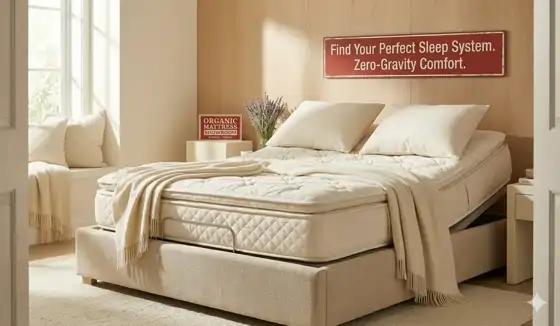 Certified organic latex mattress on an Electropedic adjustable bed in zero-gravity position, Gilbert AZ